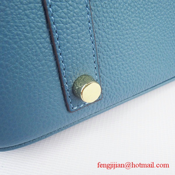 Hermes Birkin 35cm Tendon Veins Leather Bag Blue Gold Hardware